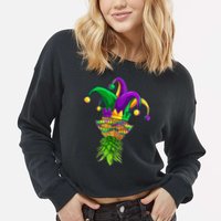 Upside Down Pineapple Mask Mardi Gras Cropped Pullover Crew