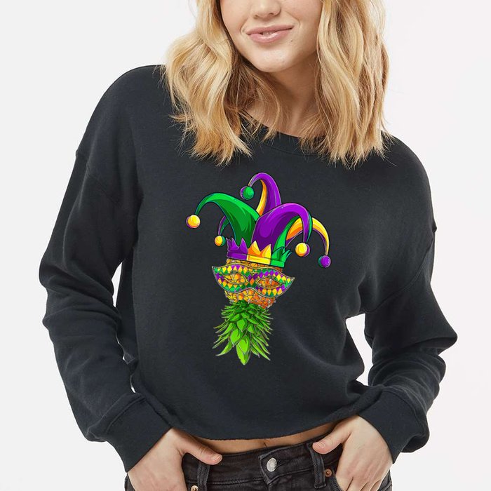 Upside Down Pineapple Mask Mardi Gras Cropped Pullover Crew