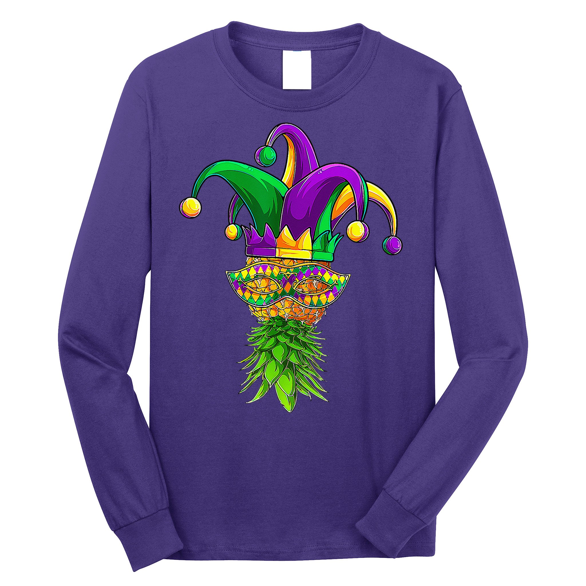 Upside Down Pineapple Mask Mardi Gras Long Sleeve Shirt