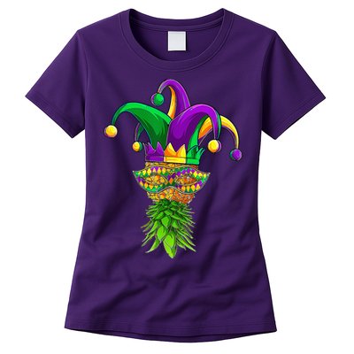 Upside Down Pineapple Mask Mardi Gras Womens T-Shirt