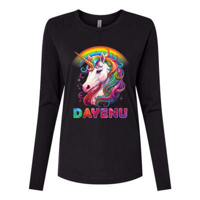 Unicorn Dayenu Passover Matzah Four Cups Womens Cotton Relaxed Long Sleeve T-Shirt