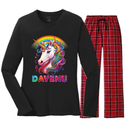 Unicorn Dayenu Passover Matzah Four Cups Women's Long Sleeve Flannel Pajama Set 