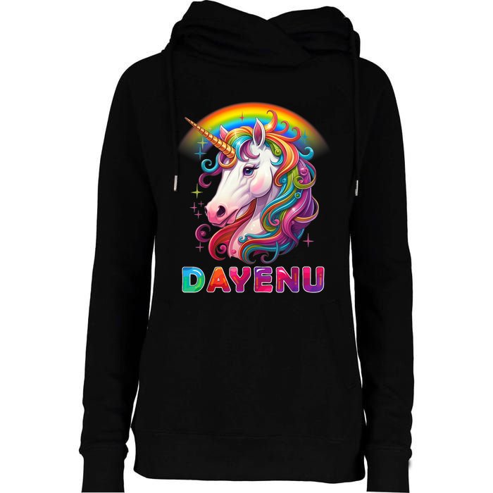 Unicorn Dayenu Passover Matzah Four Cups Womens Funnel Neck Pullover Hood