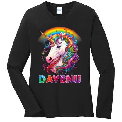 Unicorn Dayenu Passover Matzah Four Cups Ladies Long Sleeve Shirt