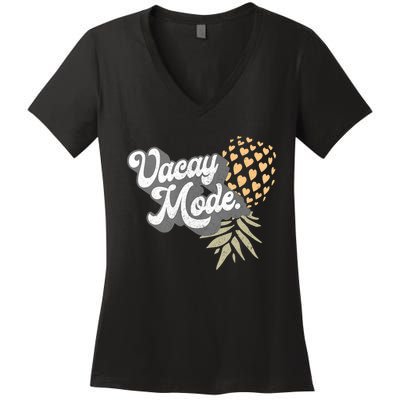 Upside Down Pineapple Vacay Mode Vacation Funny Swinger Gift Women's V-Neck T-Shirt