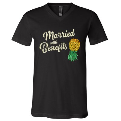 Upside Down Pineapple Married With Benefits Subtle Swinger V-Neck T-Shirt