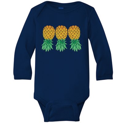 Upside Down Pineapples Gift Polyamory And Polyamorous Cute Gift Baby Long Sleeve Bodysuit