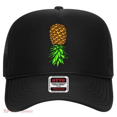 Upside Down Pineapple Gift Tropical Swinger Party Gift High Crown Mesh Back Trucker Hat