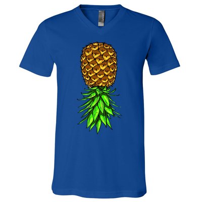 Upside Down Pineapple Gift Tropical Swinger Party Gift V-Neck T-Shirt
