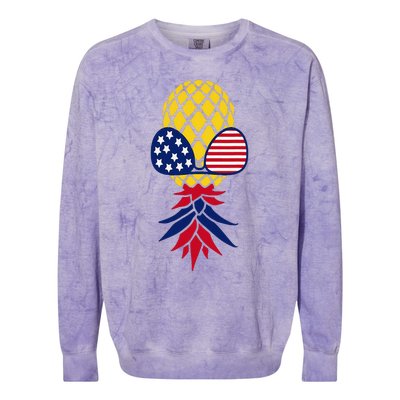 Upside Down Pineapple Sunglasses July 4th Swingers Us Flag Colorblast Crewneck Sweatshirt