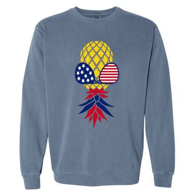 Upside Down Pineapple Sunglasses July 4th Swingers Us Flag Garment-Dyed Sweatshirt