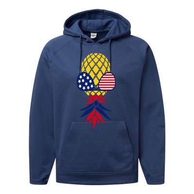 Upside Down Pineapple Sunglasses July 4th Swingers Us Flag Performance Fleece Hoodie