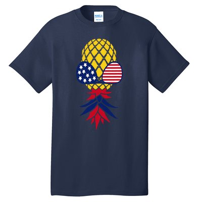 Upside Down Pineapple Sunglasses July 4th Swingers Us Flag Tall T-Shirt