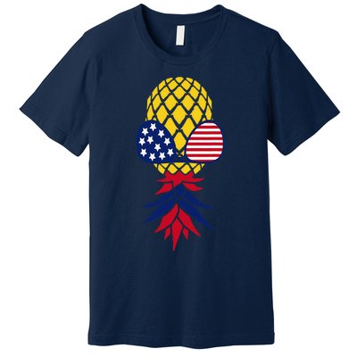 Upside Down Pineapple Sunglasses July 4th Swingers Us Flag Premium T-Shirt