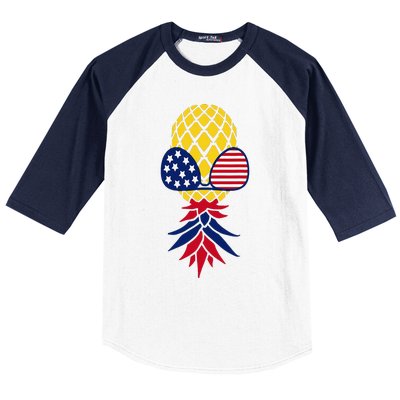 Upside Down Pineapple Sunglasses July 4th Swingers Us Flag Baseball Sleeve Shirt