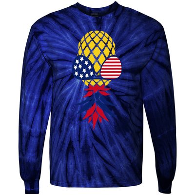 Upside Down Pineapple Sunglasses July 4th Swingers Us Flag Tie-Dye Long Sleeve Shirt