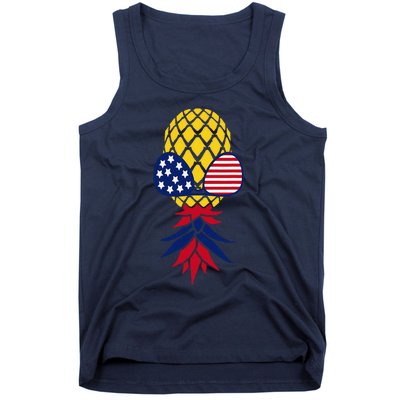 Upside Down Pineapple Sunglasses July 4th Swingers Us Flag Tank Top