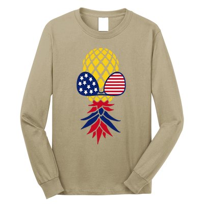 Upside Down Pineapple Sunglasses July 4th Swingers Us Flag Long Sleeve Shirt