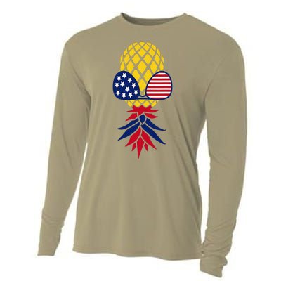 Upside Down Pineapple Sunglasses July 4th Swingers Us Flag Cooling Performance Long Sleeve Crew