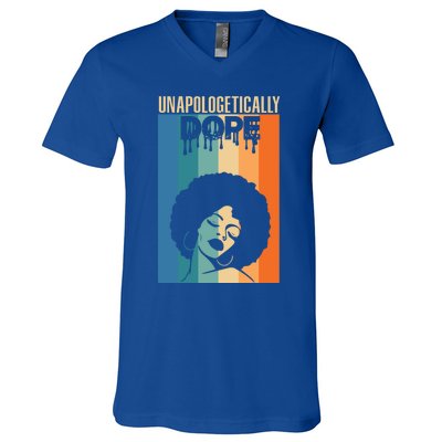 Unapologetically Dope Retro Afro Junenth Black History Funny Gift V-Neck T-Shirt