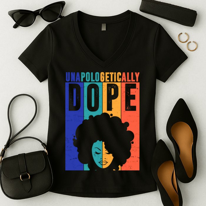 Unapologetically Dope Retro Colorful Women's V-Neck T-Shirt