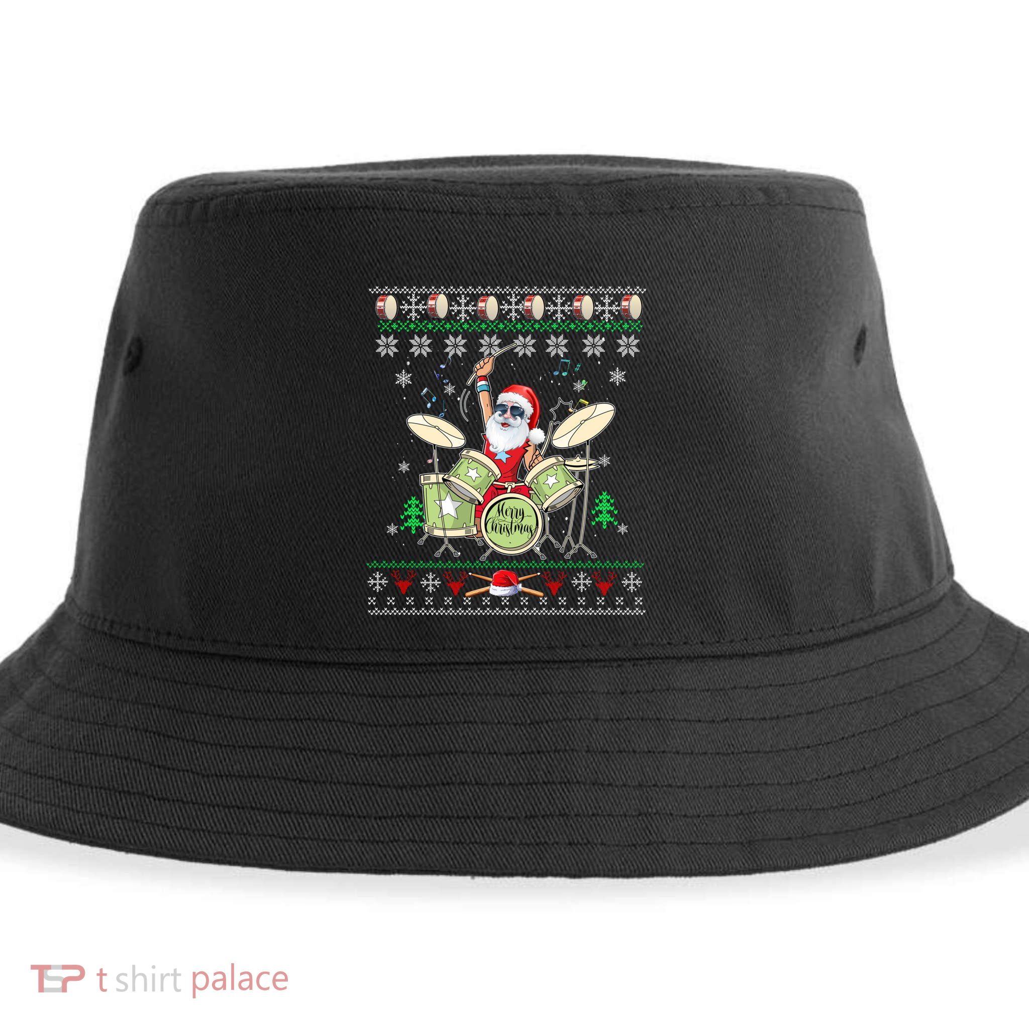 Ugly Drumming Santa Player Drums Funny Drummer Christmas Gift Sustainable Bucket Hat