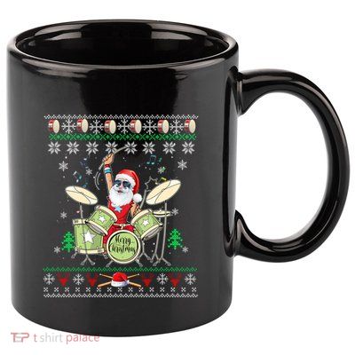 Ugly Drumming Santa Player Drums Funny Drummer Christmas Gift 11oz C Handle Ceramic Mug