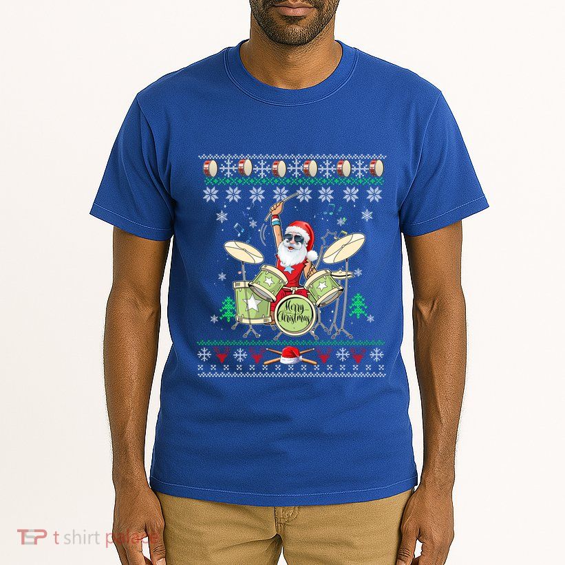 Ugly Drumming Santa Player Drums Funny Drummer Christmas Gift Tall T-Shirt