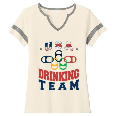 Usa Drinking Team Beer Party Memorial Day American Flag Ladies Halftime Notch Neck Tee