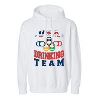 Usa Drinking Team Beer Party Memorial Day American Flag Garment-Dyed Fleece Hoodie