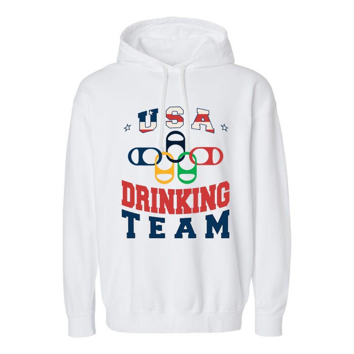 Usa Drinking Team Beer Party Memorial Day American Flag Garment-Dyed Fleece Hoodie