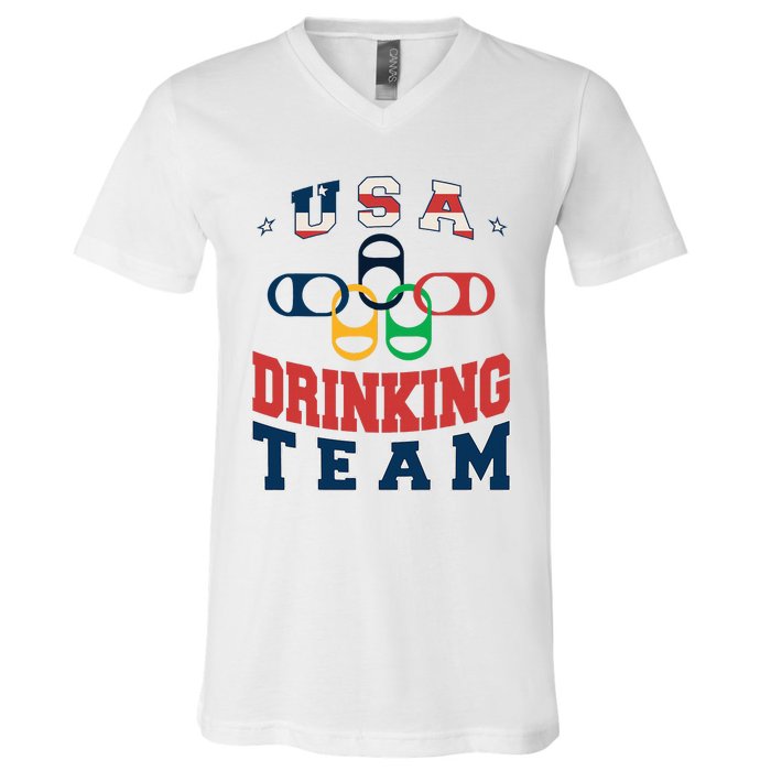 Usa Drinking Team Beer Party Memorial Day American Flag V-Neck T-Shirt