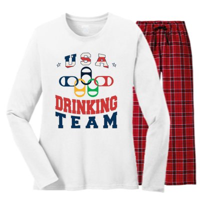 Usa Drinking Team Beer Party Memorial Day American Flag Women's Long Sleeve Flannel Pajama Set 