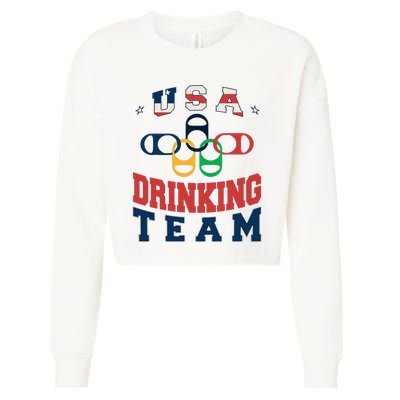 Usa Drinking Team Beer Party Memorial Day American Flag Cropped Pullover Crew