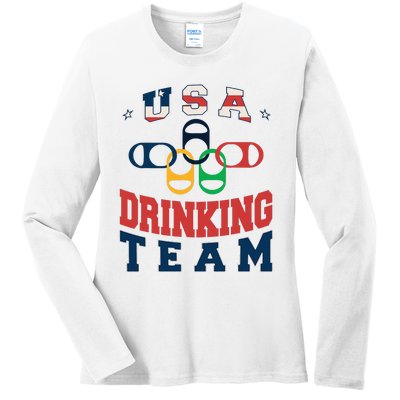 Usa Drinking Team Beer Party Memorial Day American Flag Ladies Long Sleeve Shirt