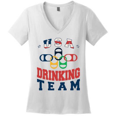 Usa Drinking Team Beer Party Memorial Day American Flag Women's V-Neck T-Shirt