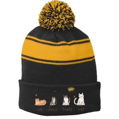 Un Deux Trois Cat Stripe Pom Pom Beanie