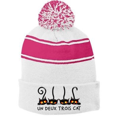 Un Deux Trois Cat Stripe Pom Pom Beanie