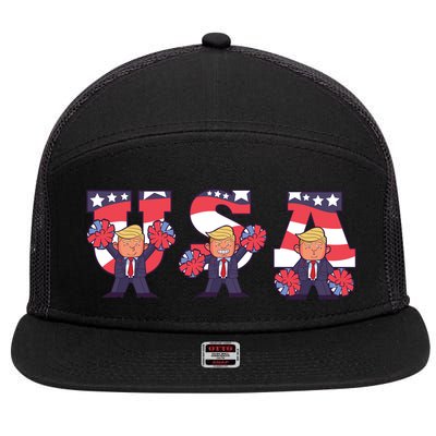 USA Donald Trump Cheer Cartoon 7 Panel Mesh Trucker Snapback Hat