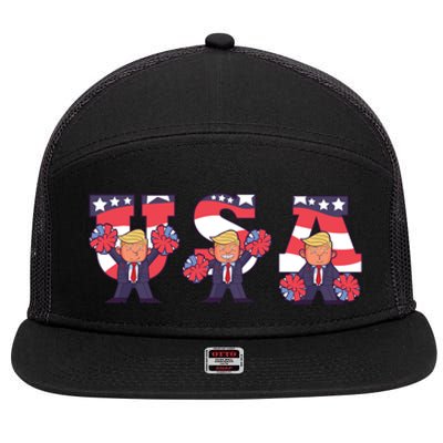 USA Donald Trump Cheer Cartoon 7 Panel Mesh Trucker Snapback Hat