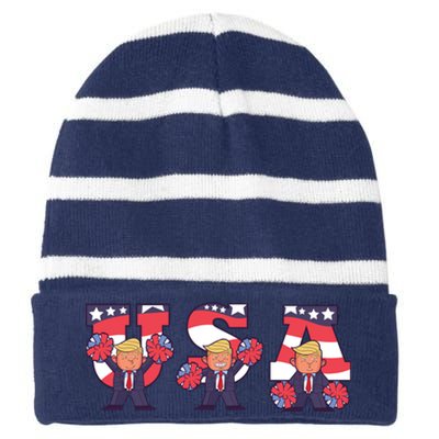 USA Donald Trump Cheer Cartoon Striped Beanie with Solid Band