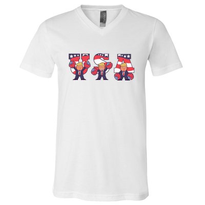 USA Donald Trump Cheer Cartoon V-Neck T-Shirt