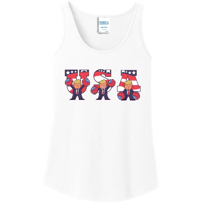 USA Donald Trump Cheer Cartoon Ladies Essential Tank