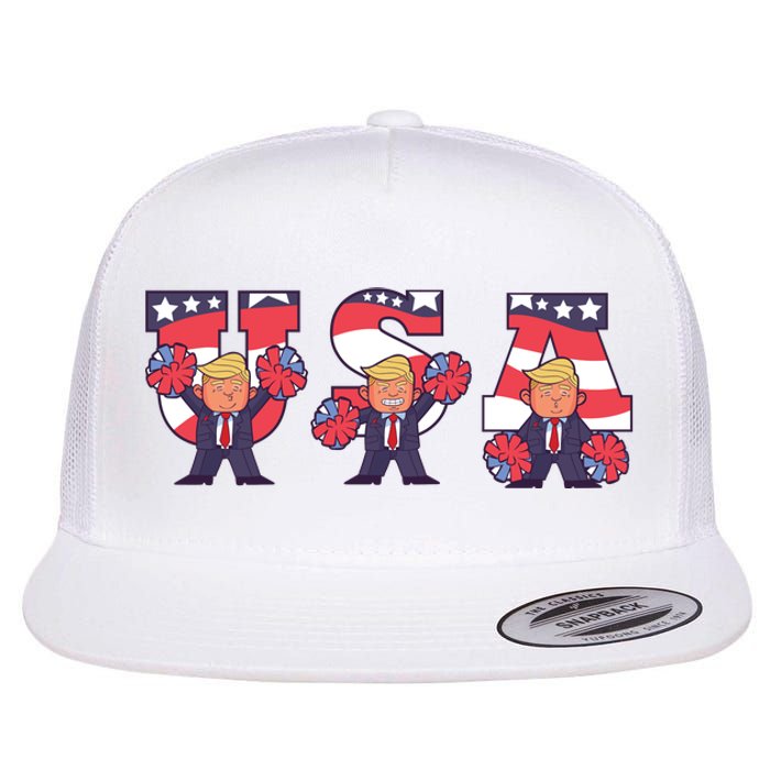 USA Donald Trump Cheer Cartoon Flat Bill Trucker Hat