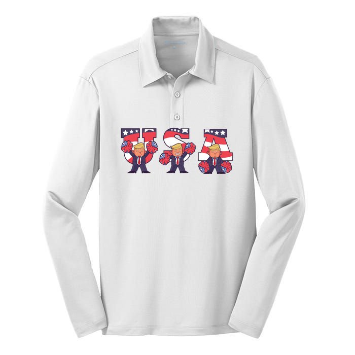 USA Donald Trump Cheer Cartoon Silk Touch Performance Long Sleeve Polo