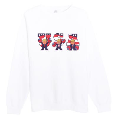 USA Donald Trump Cheer Cartoon Premium Crewneck Sweatshirt