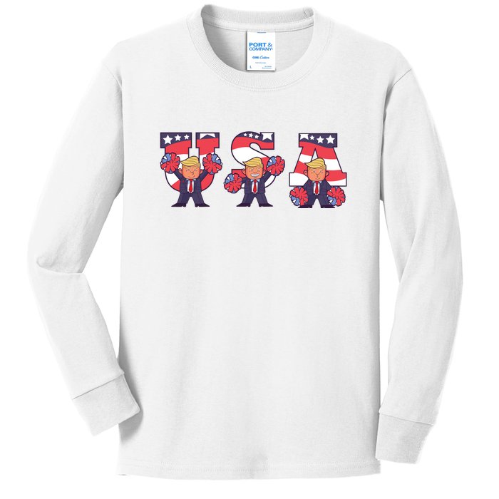 USA Donald Trump Cheer Cartoon Kids Long Sleeve Shirt