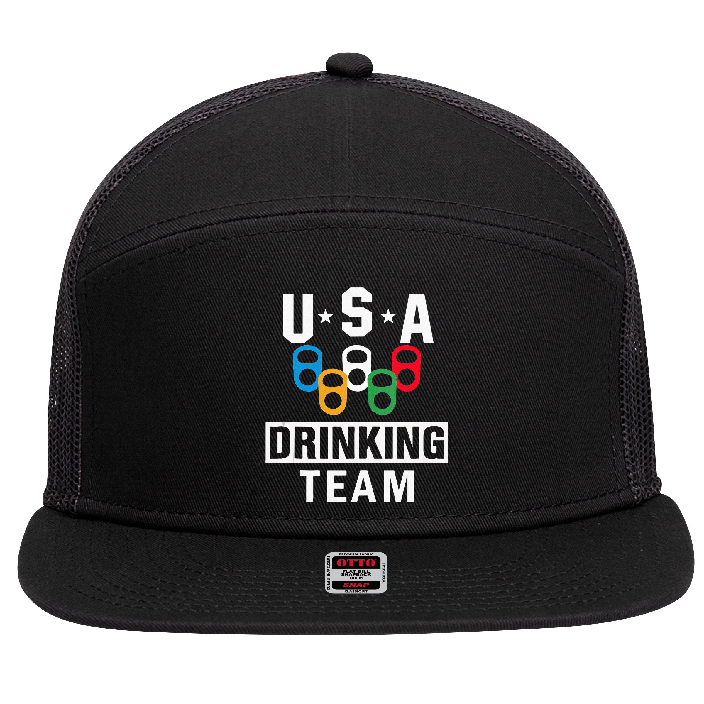 USA Drinking Team Beer Party Funny 7 Panel Mesh Trucker Snapback Hat