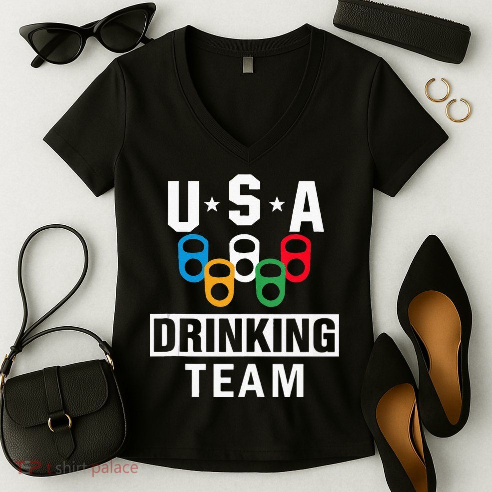 USA Drinking Team Beer Party Funny Women's V-Neck T-Shirt