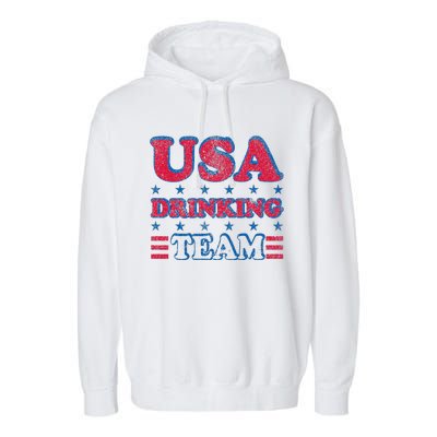 USA Drinking Team 4th Of July Independence Day Drunk Funny Garment-Dyed Fleece Hoodie